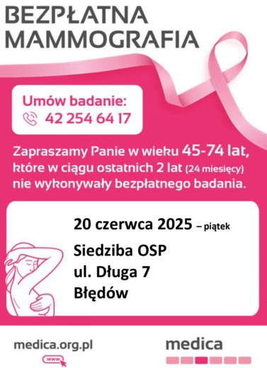 Bezpłatne badania mammograficzne w Błędowie