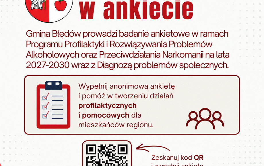 Gmina Błędów zaprasza do ankiety dotyczącej Programu Profilaktyki i Rozwiązywania Problemów Alkoholowych oraz Przeciwdziałania Narkomanii