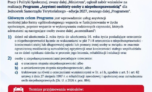 Zdjęcie do Ogłoszenie o naborze wniosk&oacute;w w ramach  Programu &bdquo;Asystent osobisty osoby z niepełnosprawnością&rdquo; dla  Jednostek Samorządu Terytorialnego - edycja 2027