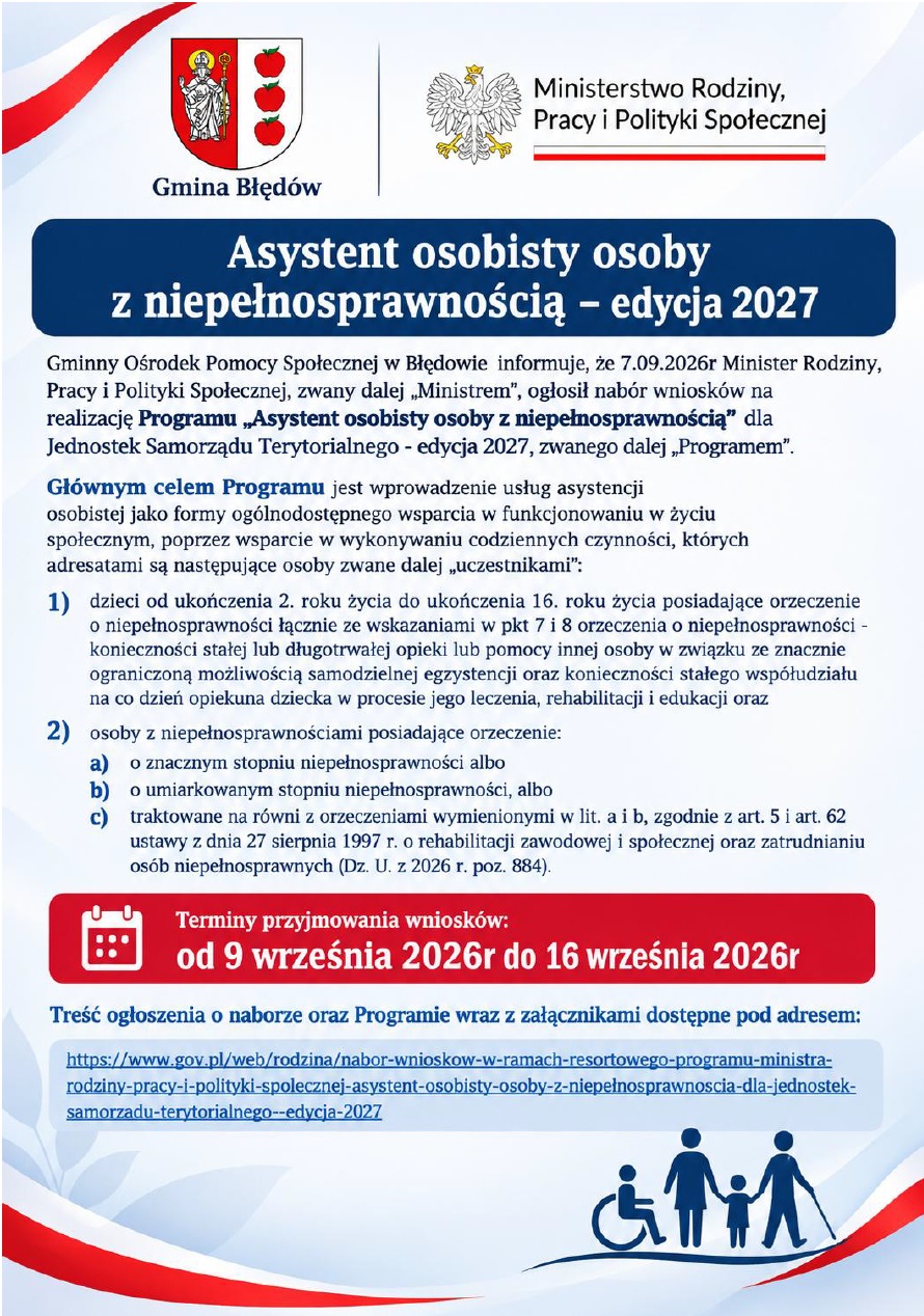 Nabór wniosków: Program „Asystent osobisty osoby z niepełnosprawnością” dla JST – edycja 2027