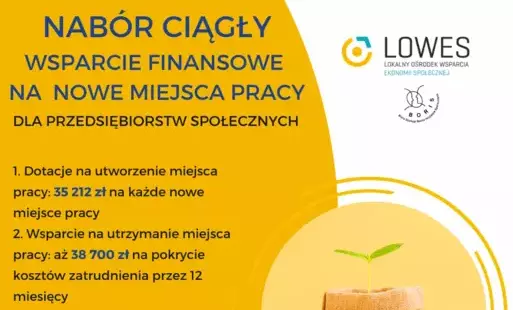 Zdjęcie do Wsparcie finansowe na tworzenie miejsc pracy w takich podmiotach jak stowarzyszenia, fundacje, sp&oacute;łki non profit czy sp&oacute;łdzielnie socjalne