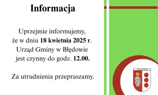 Zdjęcie do Informacja Urzędu Gminy w Błędowie