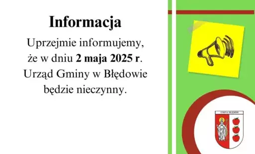 Zdjęcie do Informacja - Urząd Gminy w Błędowie 